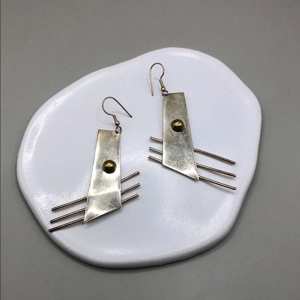 Artisan vintage modernist geometric statement earrings silver art to wear unique